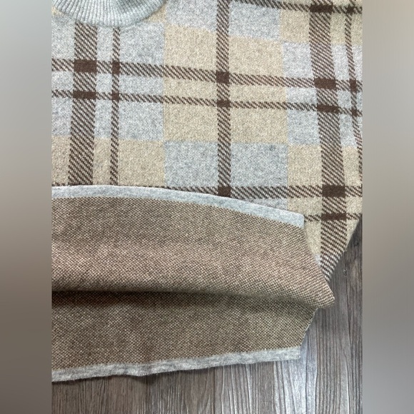 Note di Anita Plaid Poncho Sweater OS Merino Wool Cashmere Blend Mock Neck Gray - Picture 3 of 8